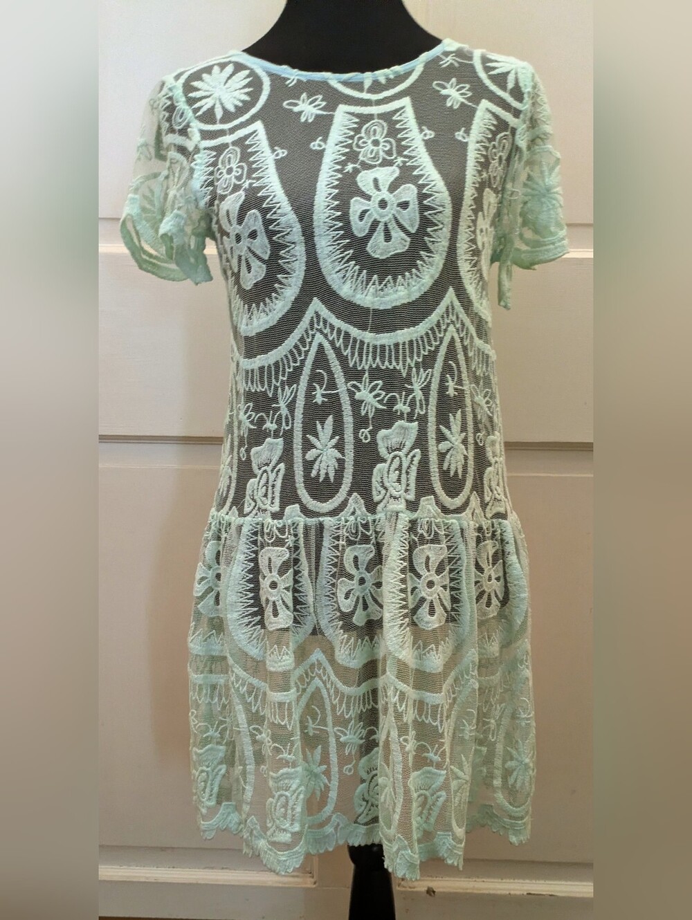 EUC...Jen's Pirate Booty Mint Lace Boho Open Back Dress/Swimsuit Cover-up Size S